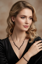 Brautschmuck Set Schwarz – Halskette, Armband & Ohrringe mit Strass | Rhodium Look | ONDEGO®