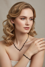 Brautschmuck Set Schwarz – Halskette, Armband & Ohrringe mit Strass | Rhodium Look | ONDEGO®