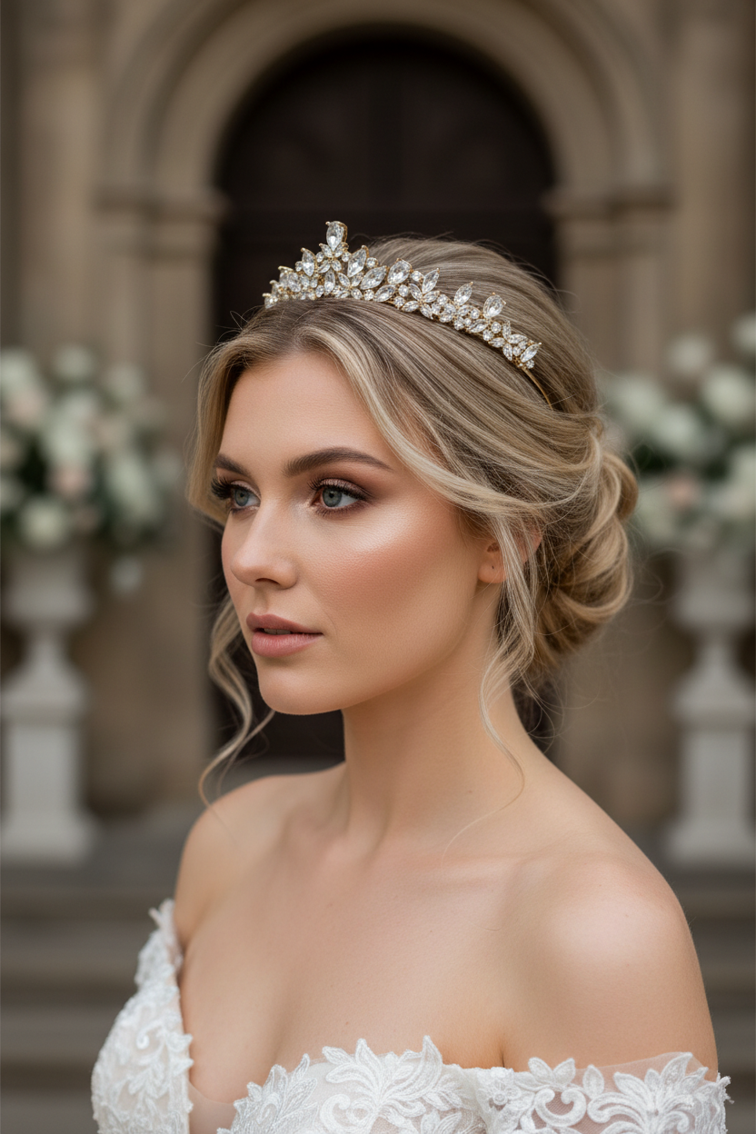 Diadem Gold – AAA+ Zirkonia Tiara 3,5 cm Braut Haarschmuck | ONDEGO®