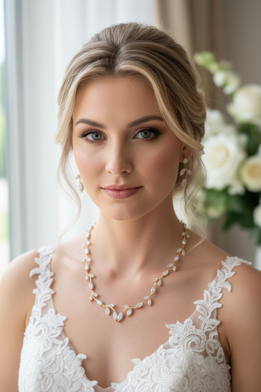 Zirkonia Schmuckset Gold – Collier, Ohrringe & Armband mit Blattdesign | ONDEGO®