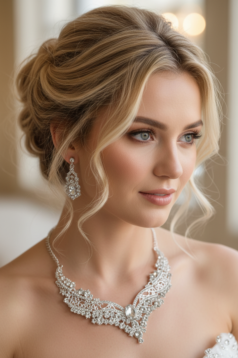 Auffälliges Schmuckset Halskette & Ohrringe Silber – glamouröser Brautschmuck | ONDEGO®