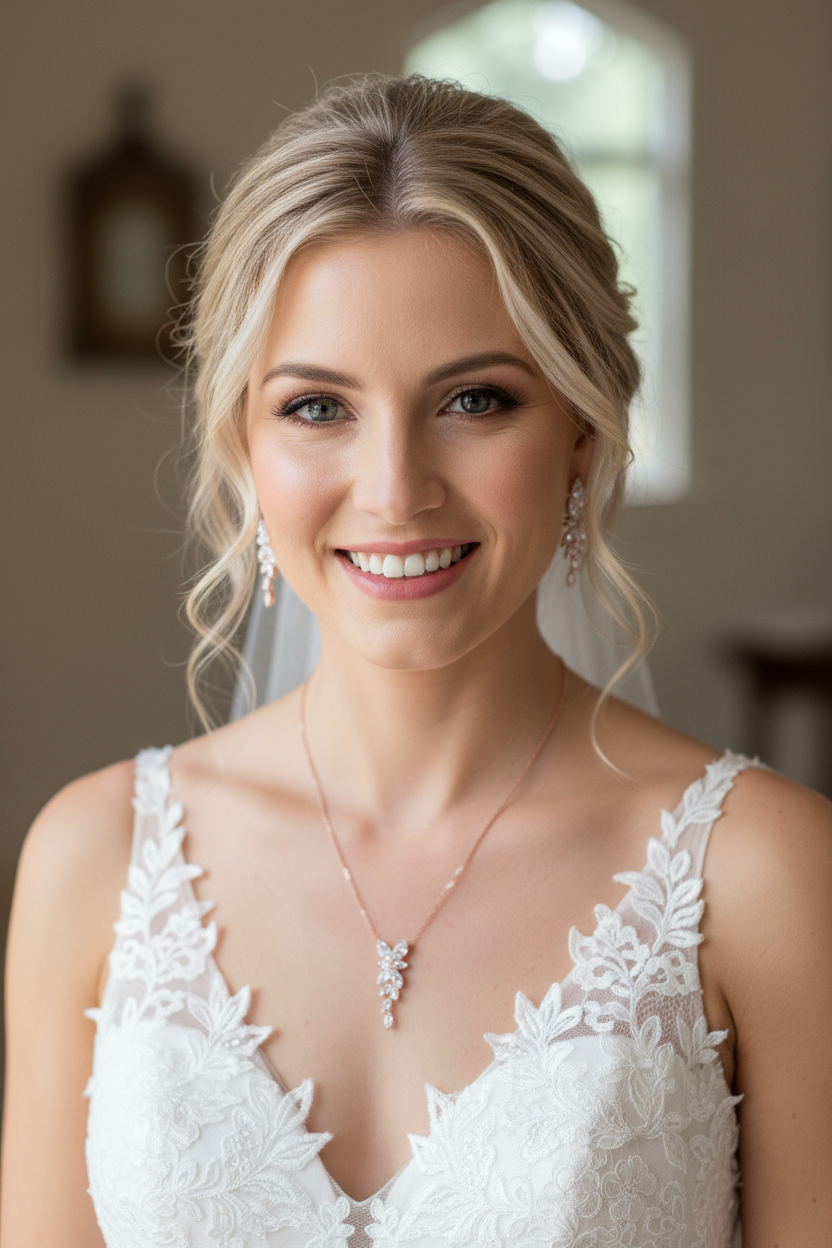 Brautschmuck Set Roségold – Zirkonia Kette & Ohrringe 3,5 cm filigran elegant | ONDEGO®