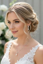 Brautschmuck Set Silber – Perle & Strass Kette und Ohrringe elegant | ONDEGO®