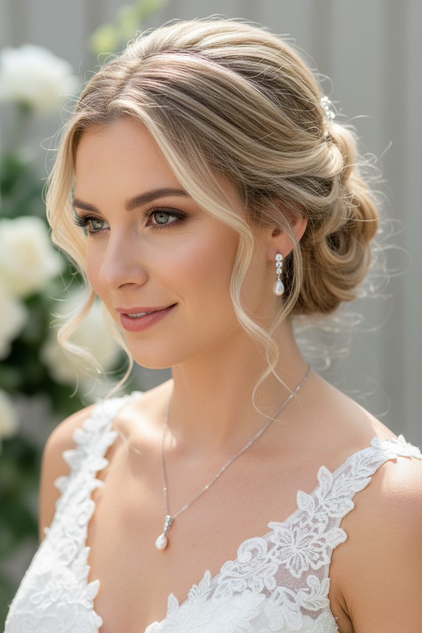 Brautschmuck Set Silber – Perle & Strass Kette und Ohrringe elegant | ONDEGO®