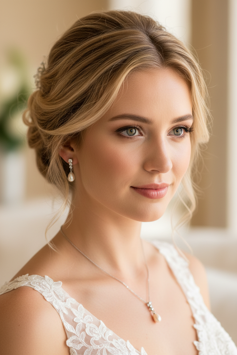 Brautschmuck Set Silber – Perle & Strass Kette und Ohrringe elegant | ONDEGO®