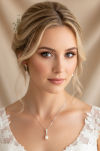 Brautschmuck Set Silber – Perle & Strass Kette und Ohrringe elegant | ONDEGO®