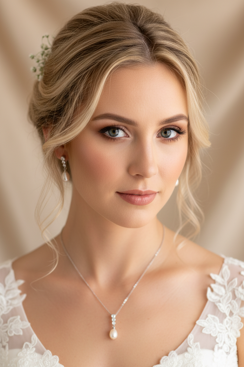 Brautschmuck Set Silber – Perle & Strass Kette und Ohrringe elegant | ONDEGO®