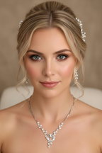 Brautschmuck Set Silber mit Zirkonia – Halskette & Ohrringe im Blätterdesign