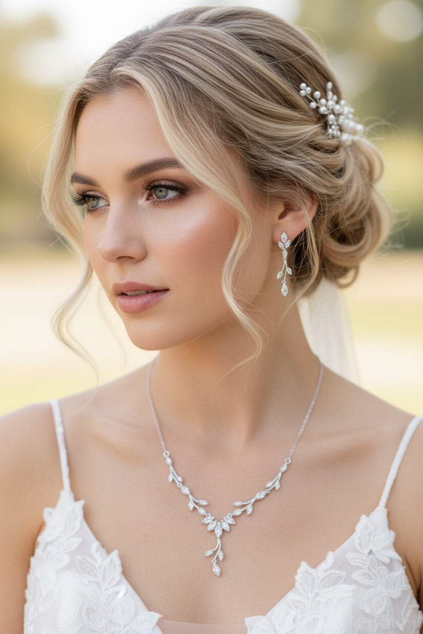 Zirkonia Schmuckset Silber – Collier & Ohrringe im eleganten Blätterdesign | ONDEGO®