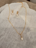 Brautschmuck Set Gold – Perle & Strass Kette und Ohrringe elegant | ONDEGO®