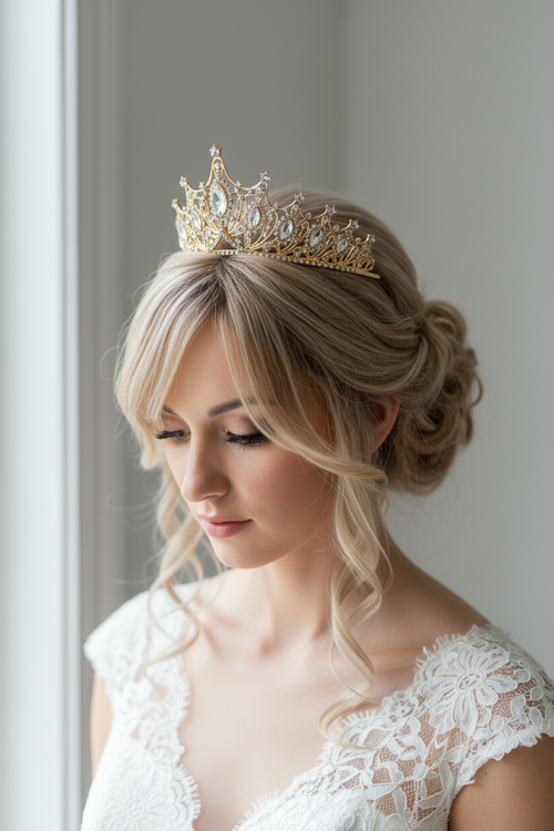 Braut Diadem Gold 6 cm – Strass Krone mit Ösen | ONDEGO®