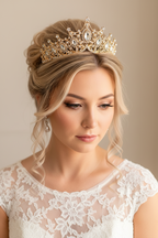 Braut Diadem Gold 6 cm – Strass Krone mit Ösen | ONDEGO®