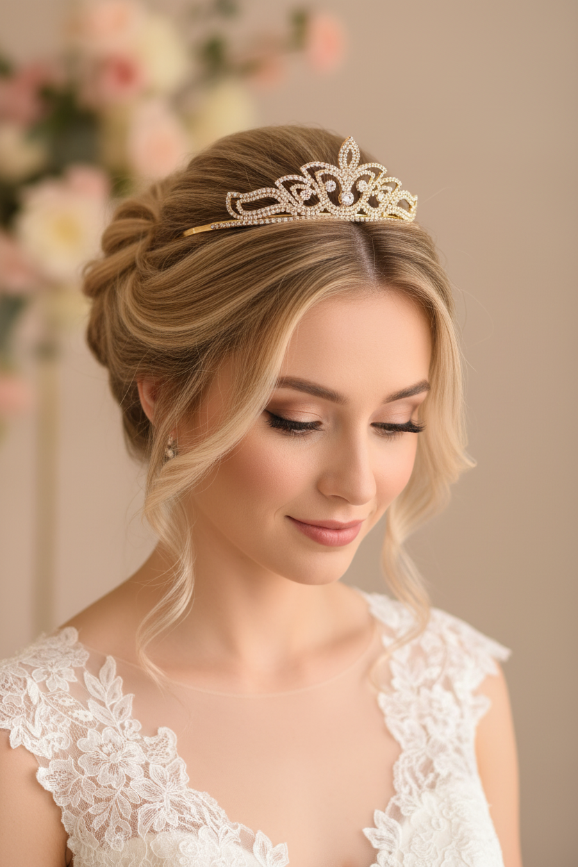 Diadem Gold – Strass Tiara 4,5 cm hoch filigran | ONDEGO®