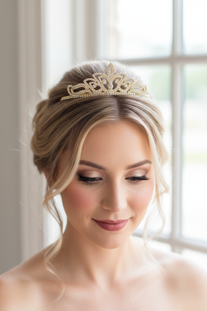 Diadem Gold – Strass Tiara 4,5 cm hoch filigran | ONDEGO®