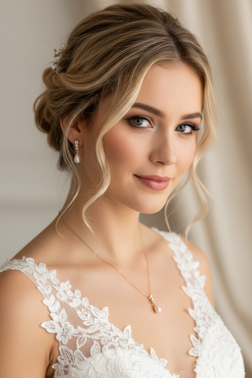 Brautschmuck Set Gold – Perle & Strass Kette und Ohrringe elegant | ONDEGO®