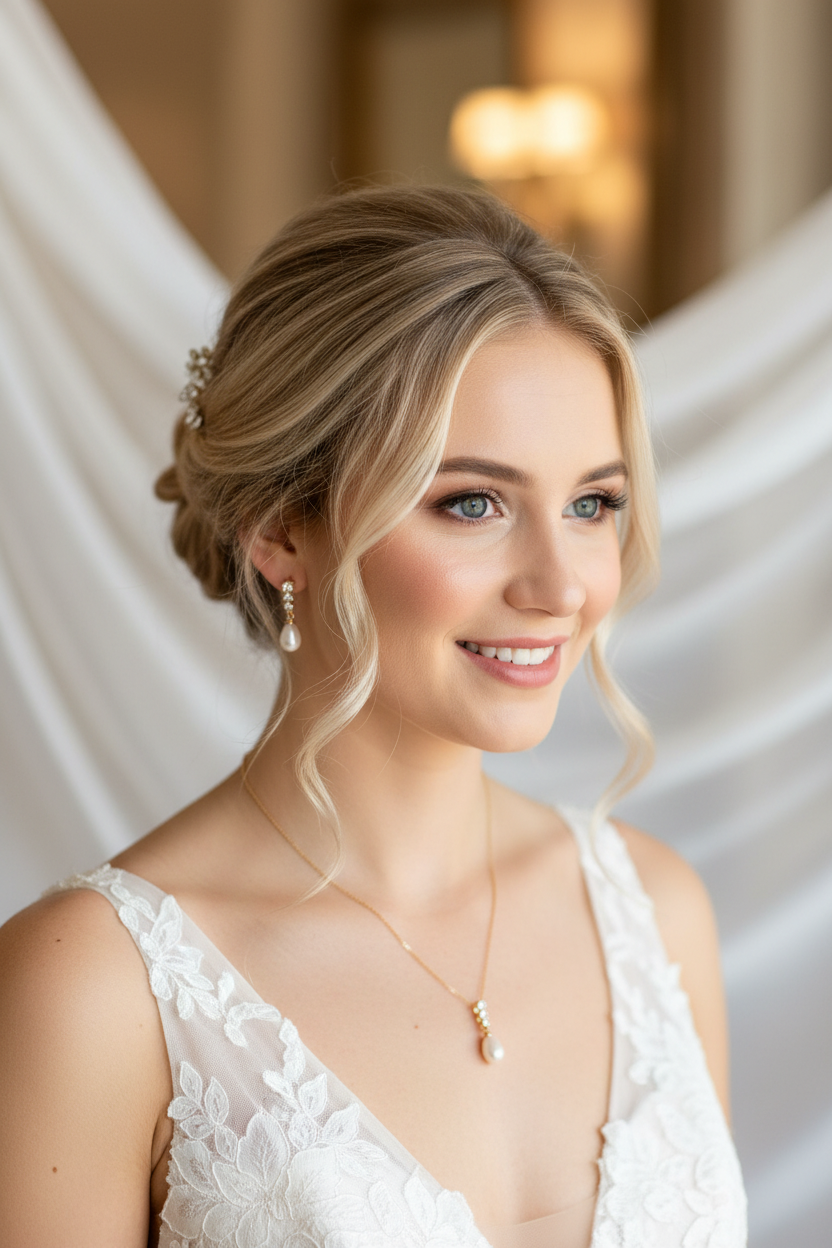 Brautschmuck Set Gold – Perle & Strass Kette und Ohrringe elegant | ONDEGO®