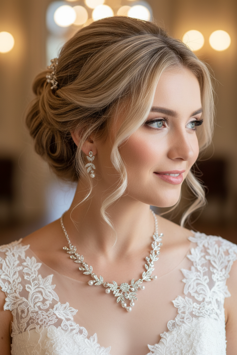 Strass & Perlen Schmuckset Silber – Collier & Ohrringe im eleganten Blätterdesign | ONDEGO®