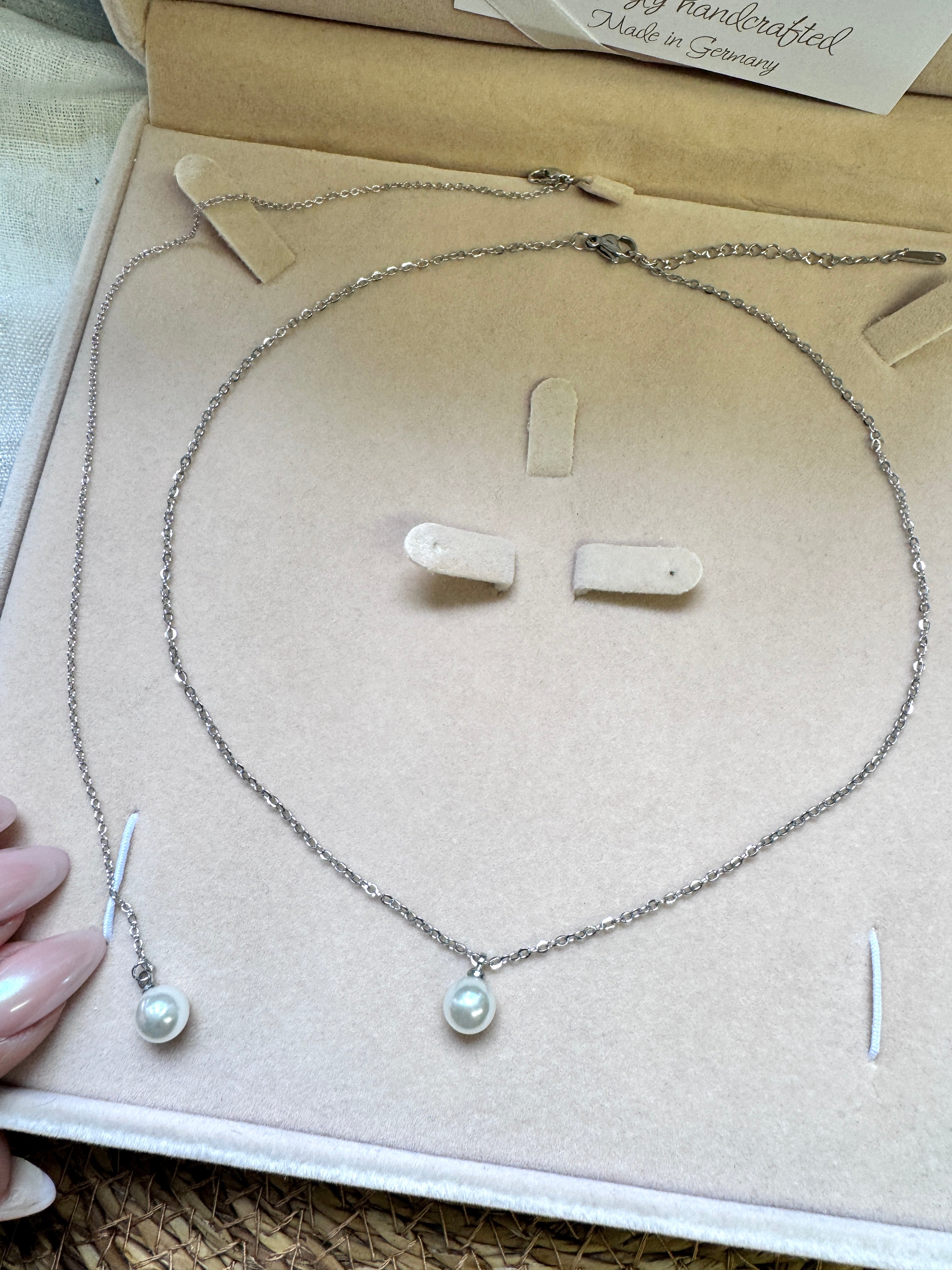 Silber Edelstahl Schmuckset mit Perle – Halskette & abnehmbare Rückenkette | ONDEGO®