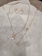 Brautschmuck Set Gold mit Perlen & Zirkonia – Halskette, Ohrringe & Armband 3-teilig