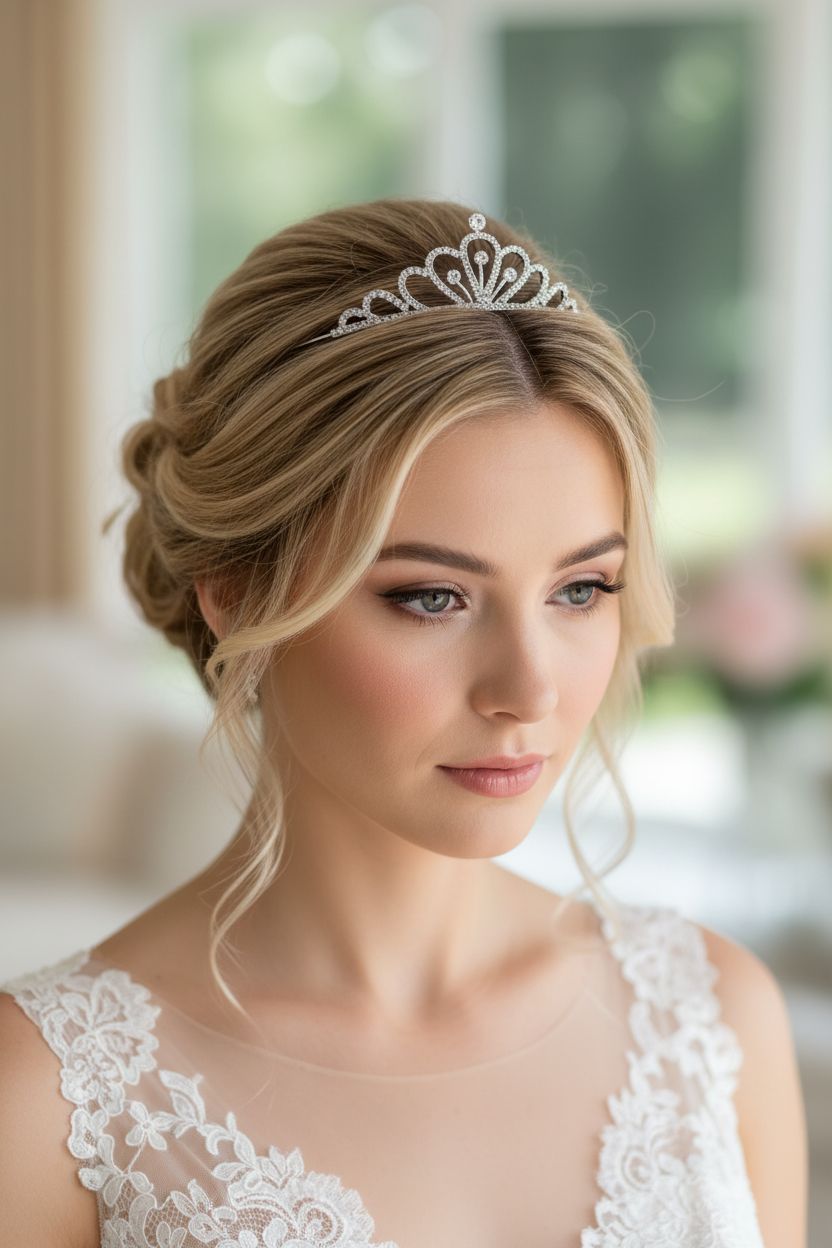 Zartes Diadem Silber – Strass Tiara 3,5 cm hoch filigran | ONDEGO®