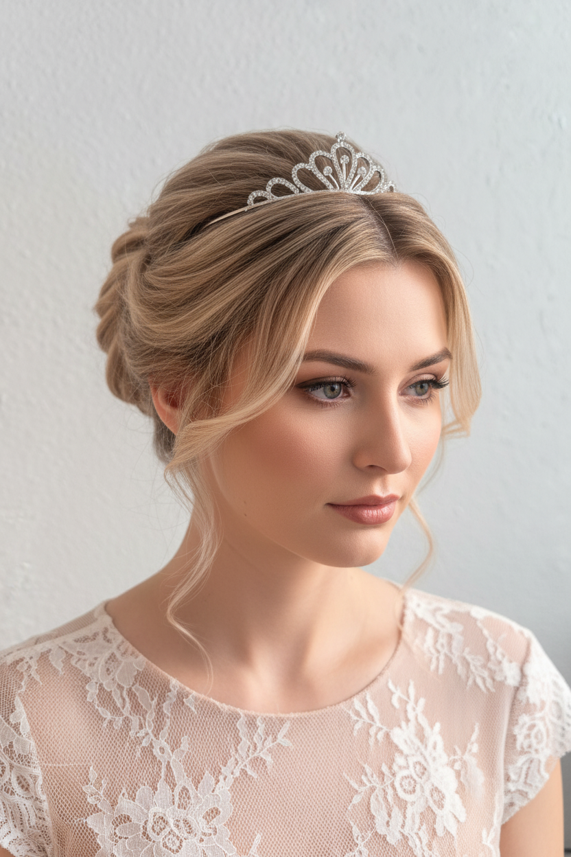 Zartes Diadem Silber – Strass Tiara 3,5 cm hoch filigran | ONDEGO®