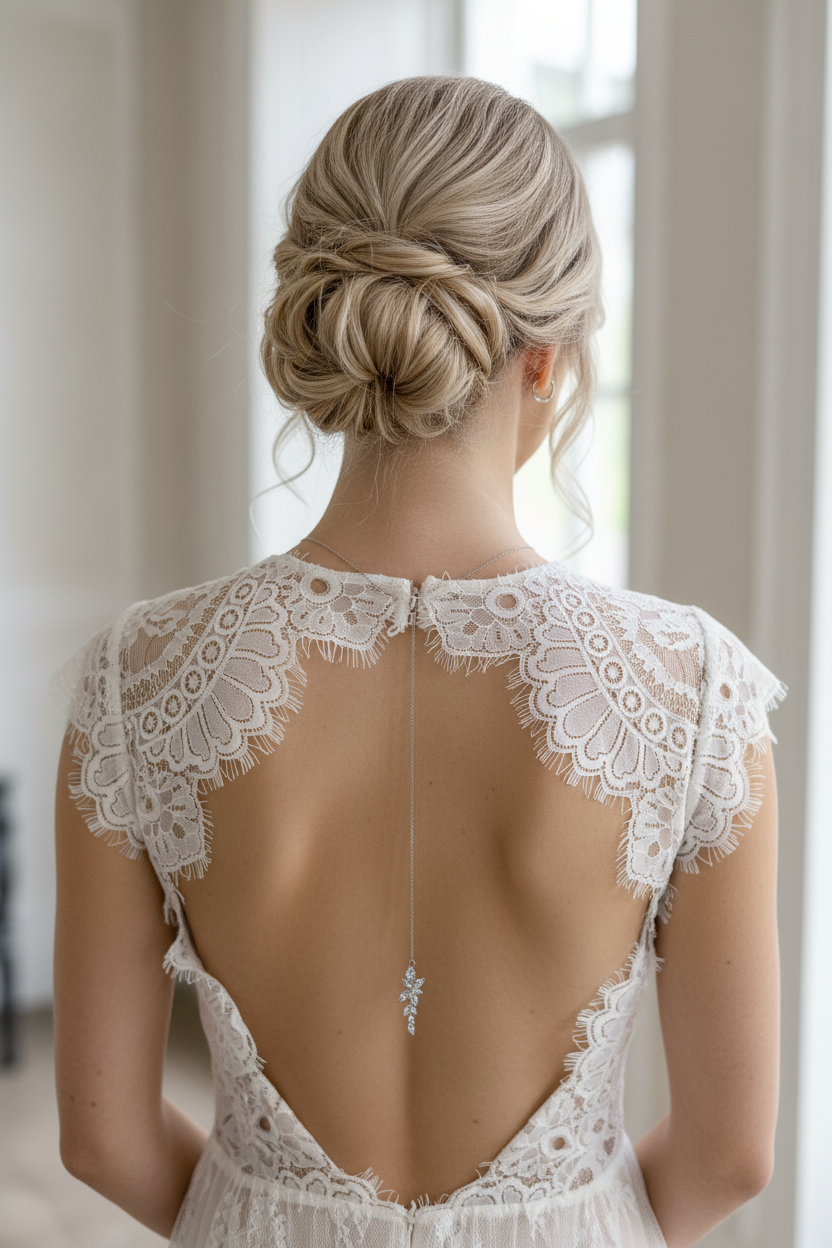 Elegante Rückenkette mit Zirkonia-Blätter Anhänger – filigraner Rückenschmuck | ONDEGO®