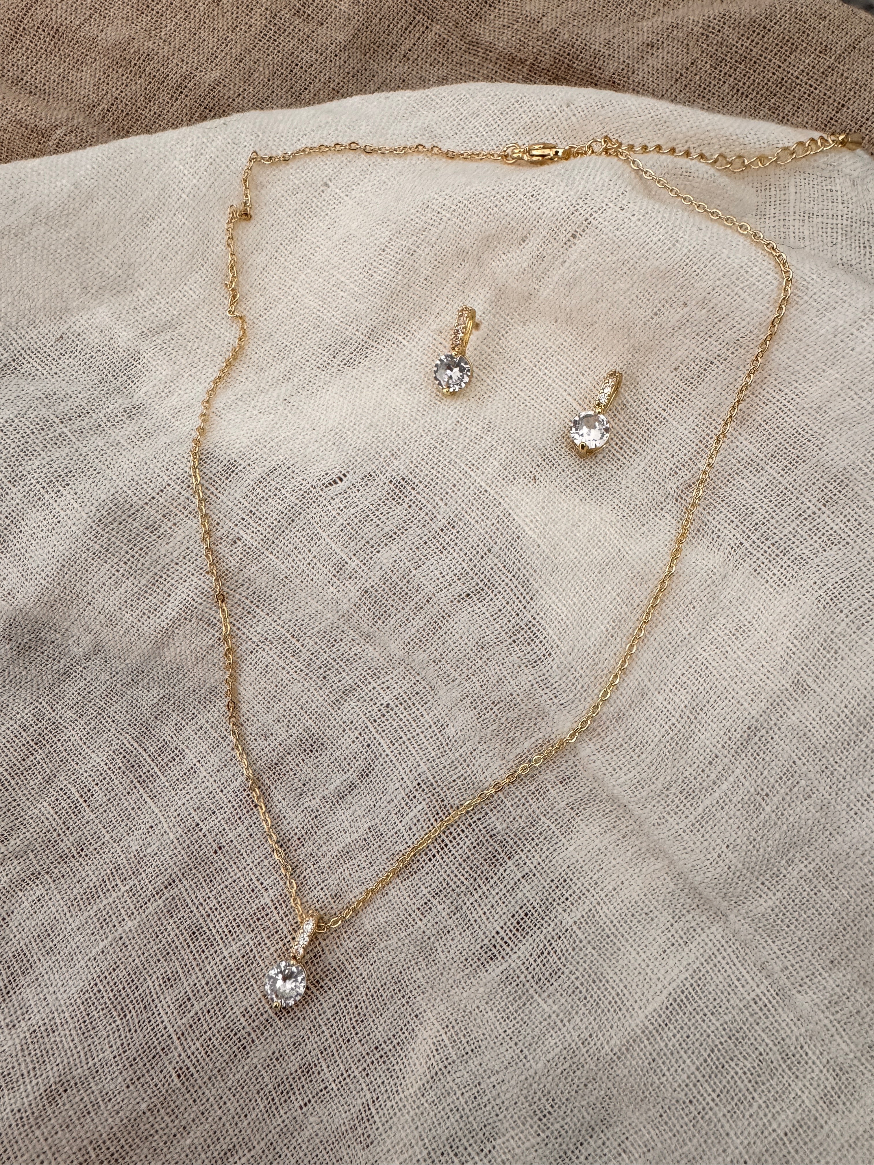 Schmuckset Gold mit Zirkonia – Halskette & Ohrringe | Brautschmuck Hochzeit Damen