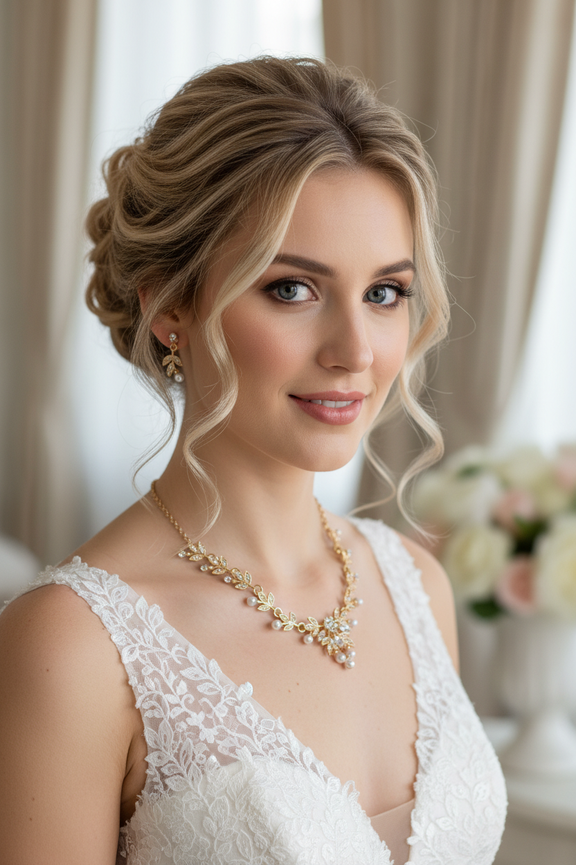 Strass & Perlen Schmuckset Gold – Collier & Ohrringe im eleganten Blätterdesign | ONDEGO®