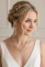 Strass & Perlen Schmuckset Gold – Collier & Ohrringe im eleganten Blätterdesign | ONDEGO®