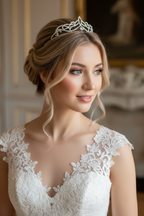 Diadem Silber – Strass & Zirkonia Tiara mit Ösen 4,5 cm hoch | ONDEGO®
