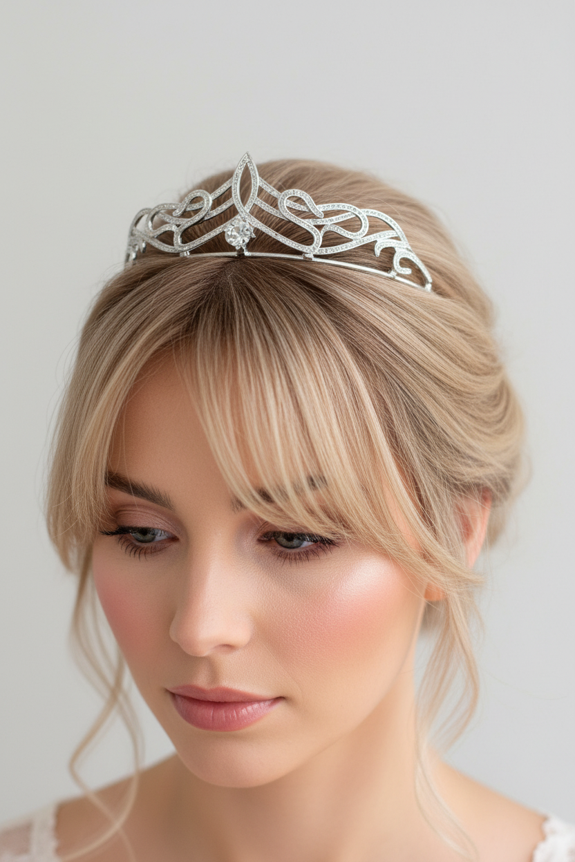 Diadem Silber – Strass & Zirkonia Tiara mit Ösen 4,5 cm hoch | ONDEGO®