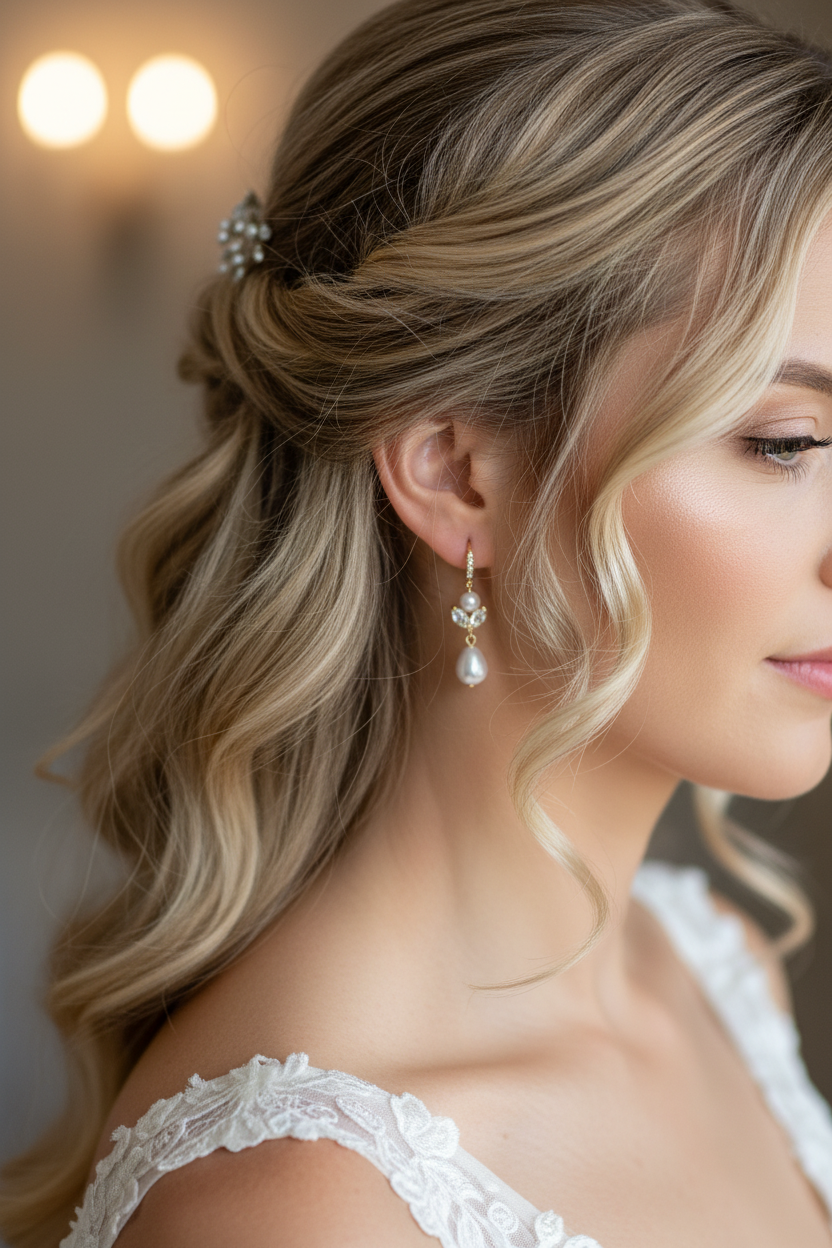 Perlenohrringe Gold mit Zirkonia – Elegante Braut Ohrringe 4 cm | Hochzeitsschmuck Damen | ONDEGO®