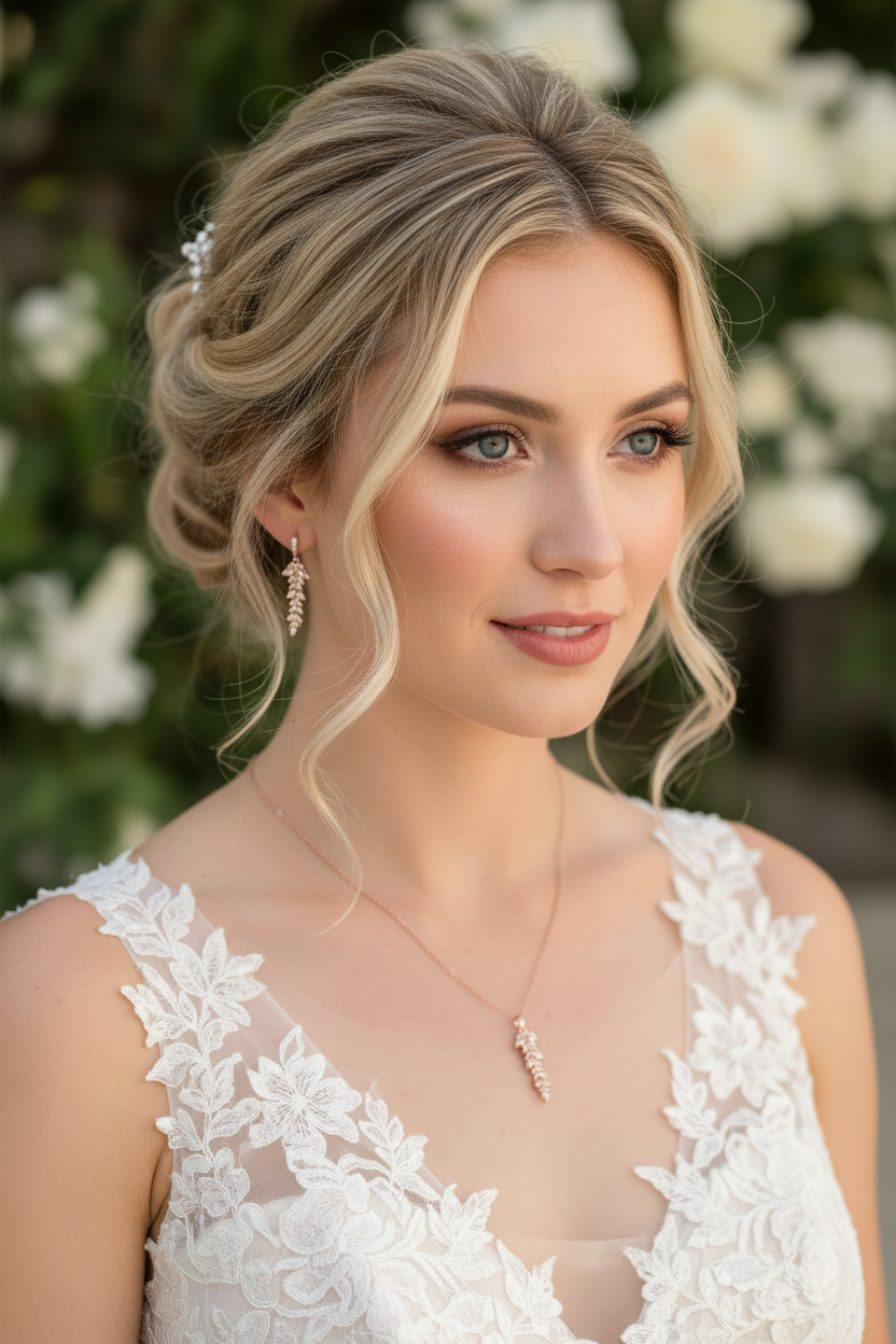 Schmuckset Roségold mit Blatt Design – Halskette & Ohrringe mit Zirkonia | Brautschmuck Hochzeit Damen