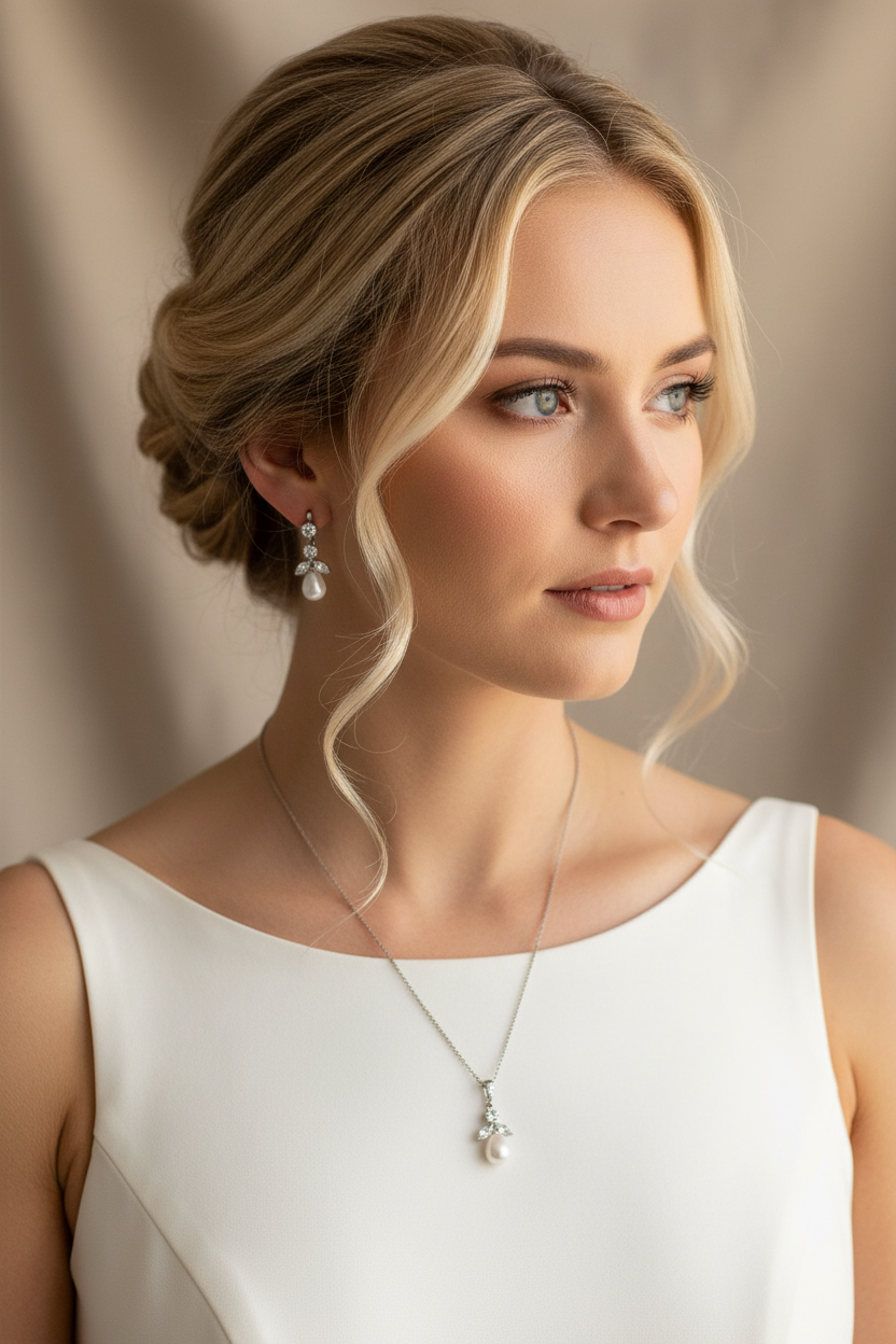 Schmuckset Silber – Perlen & Zirkonia Collier mit Ohrringen | ONDEGO®