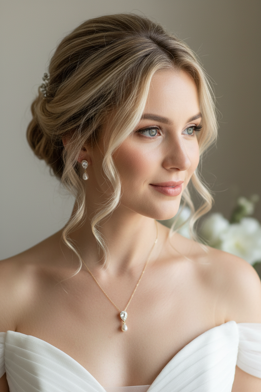 Zirkonia Perlen Schmuckset Gold – Halskette & Ohrringe | Brautschmuck | ONDEGO®