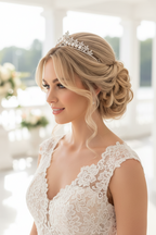 Diadem Silber mit Perlen – Tiara mit Strass und Ösen 5 cm hoch | ONDEGO®
