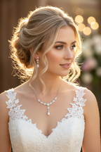 Elegantes Brautschmuck Set Silber – Zirkonia Kette & Ohrringe | ONDEGO®