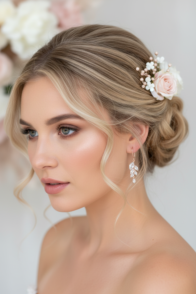 Braut Ohrringe Roségold mit Zirkonia – 925 Silber Ohrhaken im Blätterdesign