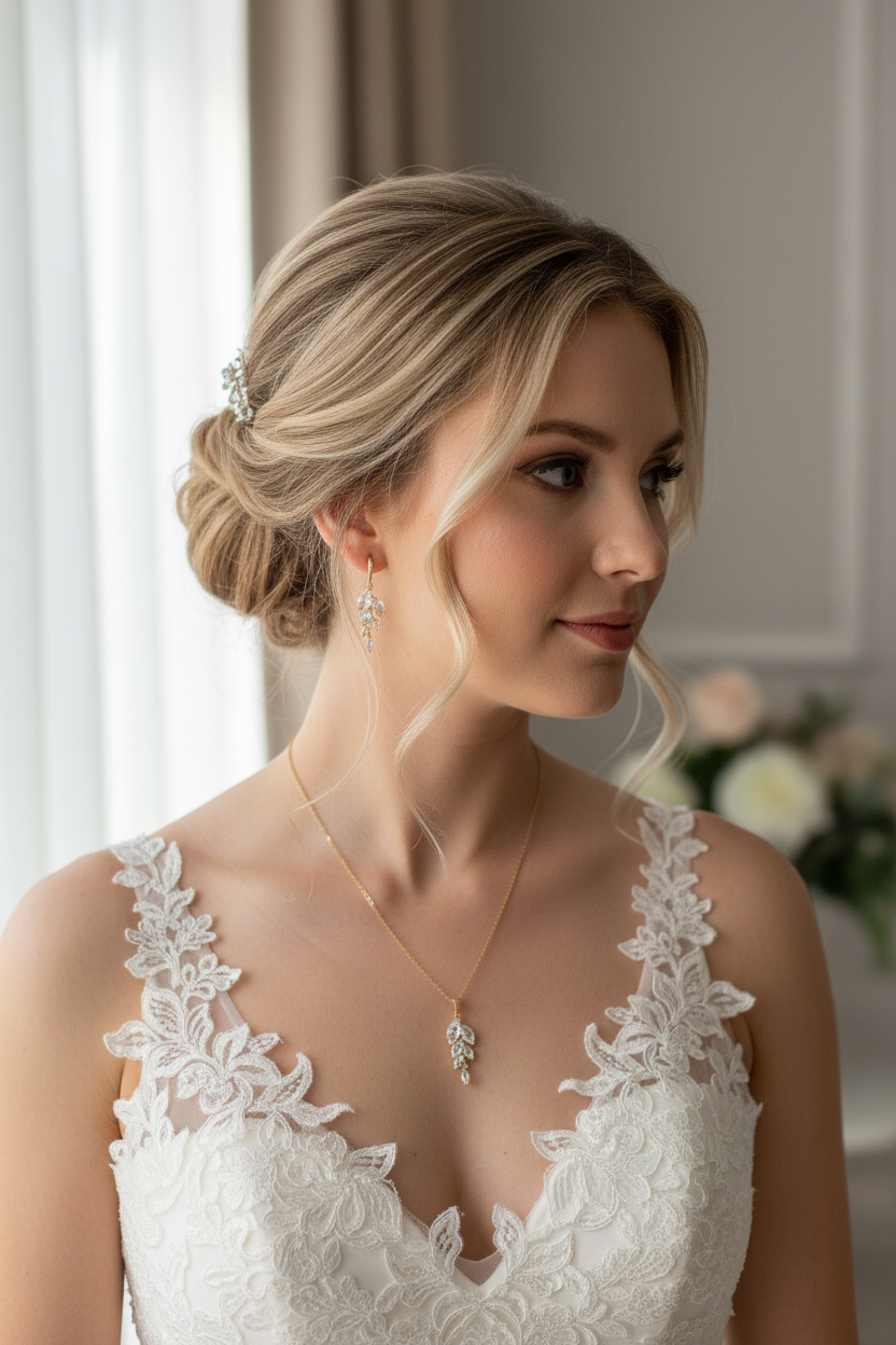 Brautschmuck Set Gold – Halskette & Ohrringe mit Zirkonia | verstellbar | ONDEGO®