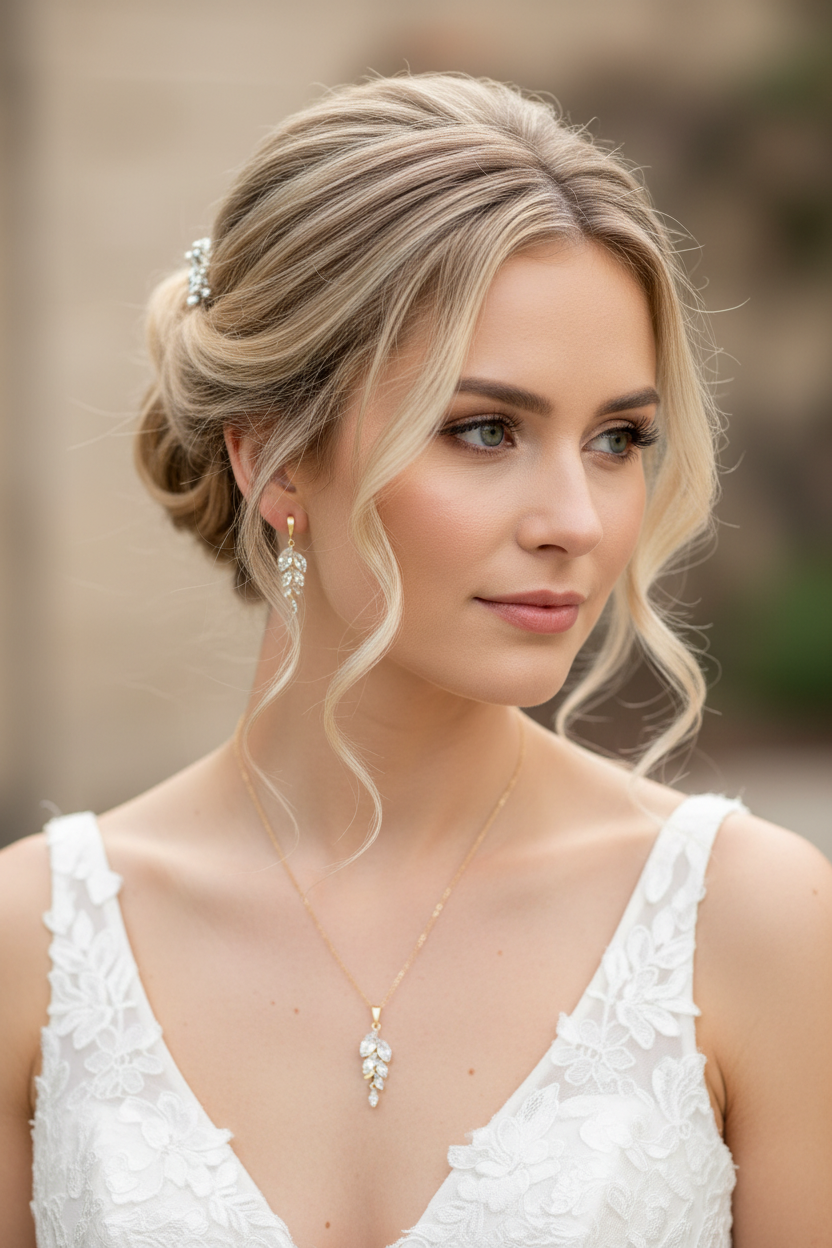 Brautschmuck Set Gold – Halskette & Ohrringe mit Zirkonia | verstellbar | ONDEGO®