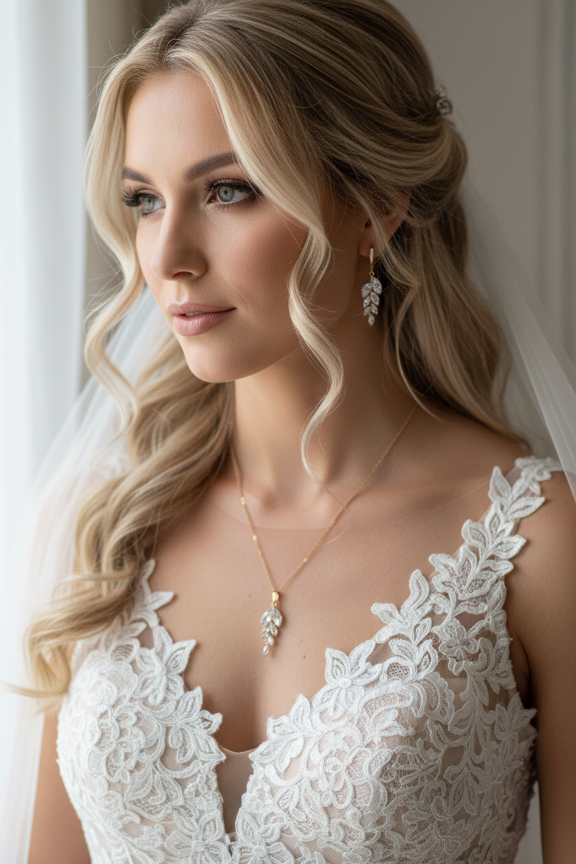 Brautschmuck Set Gold – Halskette & Ohrringe mit Zirkonia | verstellbar | ONDEGO®