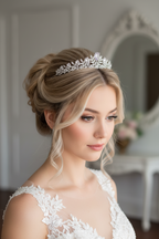 Zirkonia Diadem Silber – Tiara 4 cm hoch filigran | ONDEGO®