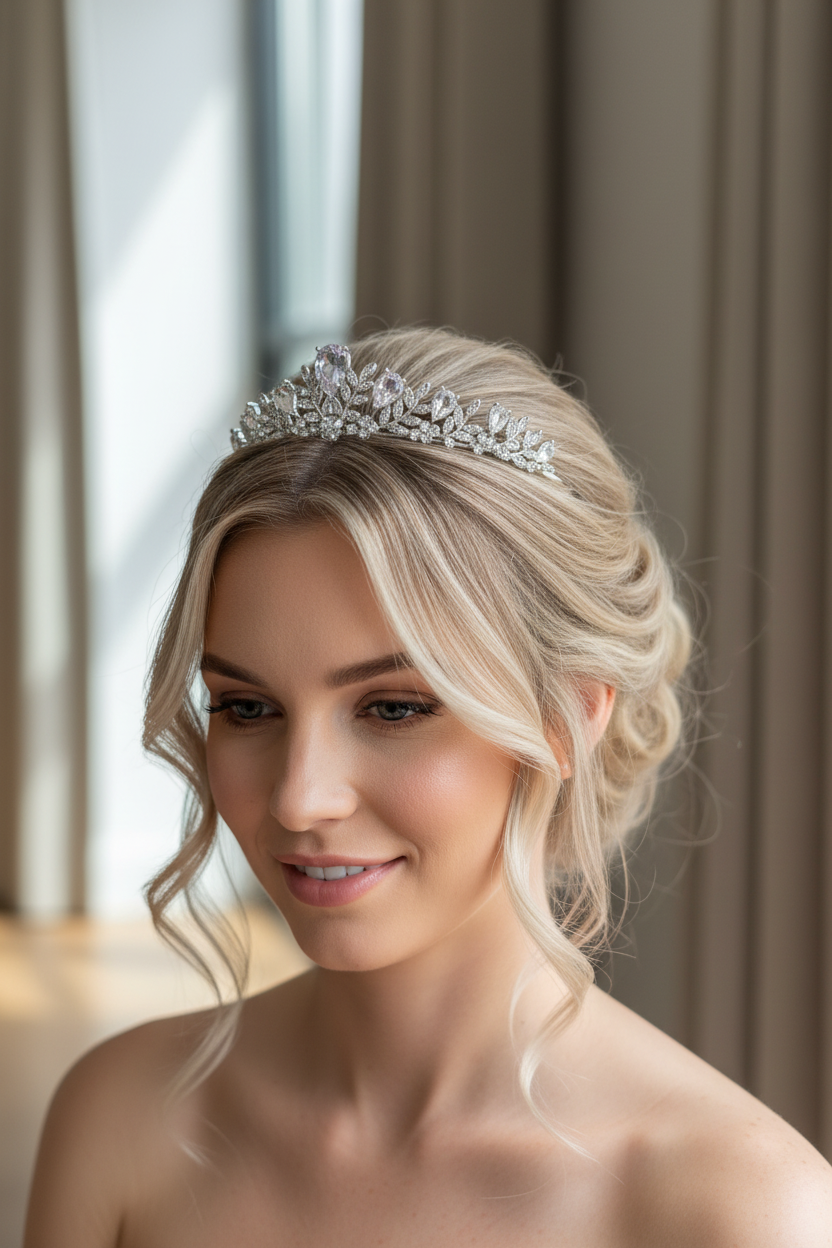 Zirkonia Diadem Silber – Tiara 4 cm hoch filigran | ONDEGO®