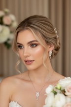 Brautschmuck Set Roségold – Zirkonia Kette & Ohrringe 3,5 cm filigran elegant | ONDEGO®