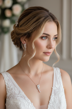 Brautschmuck Set Roségold – Zirkonia Kette & Ohrringe 3,5 cm filigran elegant | ONDEGO®