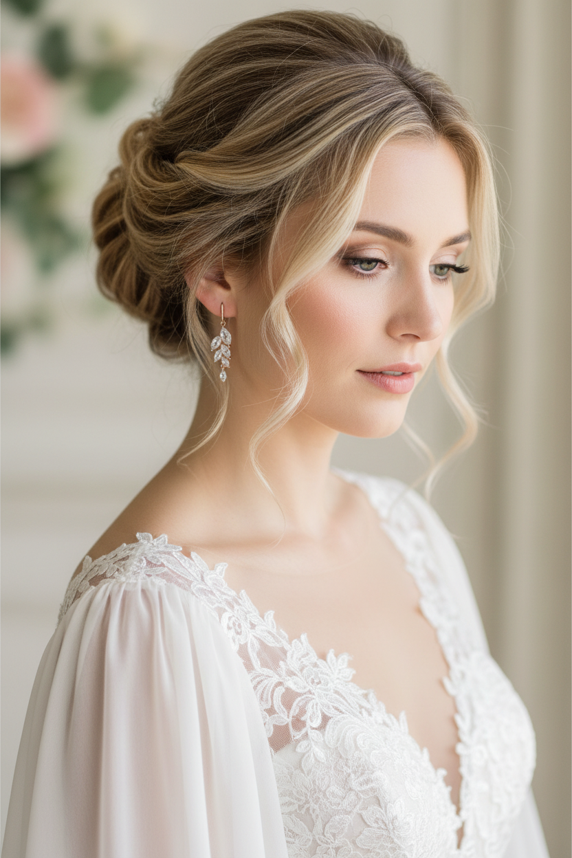 Braut Ohrringe Roségold mit Zirkonia – 925 Silber Ohrhaken im Blätterdesign