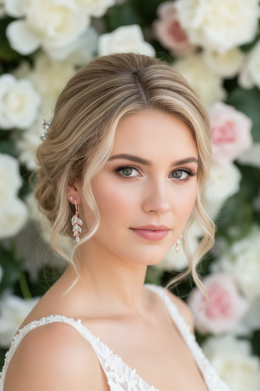 Braut Ohrringe Roségold mit Zirkonia – 925 Silber Ohrhaken im Blätterdesign