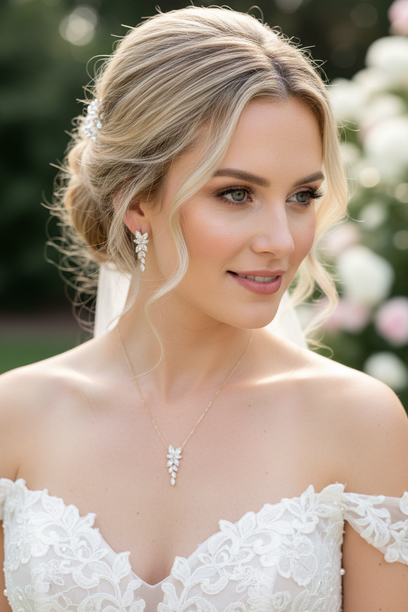 Brautschmuck Set Gold – Zirkonia Kette & Ohrringe 3,5 cm elegant | ONDEGO®