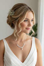 Halskette Silber mit Perle & Zirkonia – filigrane Brautkette im Blätterdesign