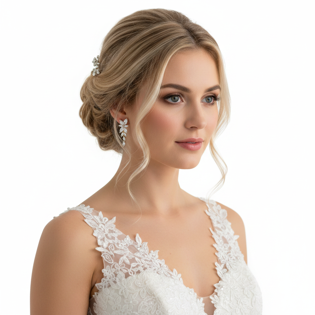 Zirkonia Ohrringe Gold – Blatt Design | 3,5 cm | Eleganter Brautschmuck | ONDEGO®